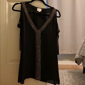 Beaded 100% Silk Parker Top Black Small